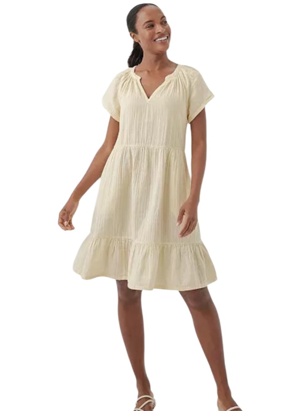 Pact Organic Cotton Coastal Double Gauze Throw-And-Go Dress Yellow Size M NWT